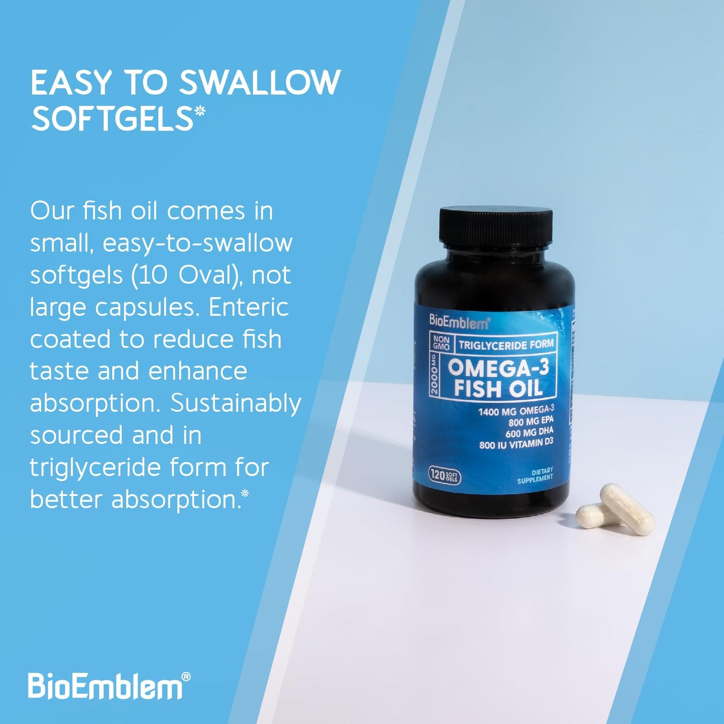 BioEmblem Omega-3 Fish Oil 2000mg Capsules, 120 Count