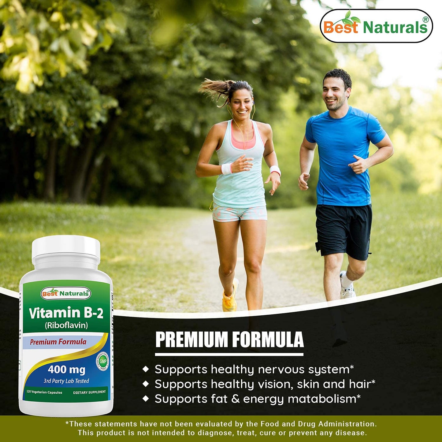 Best Naturals Vitamin B2 (Riboflavin) 400 mg & Magnesium Glycinate 425 mg Capsules, 120 Count