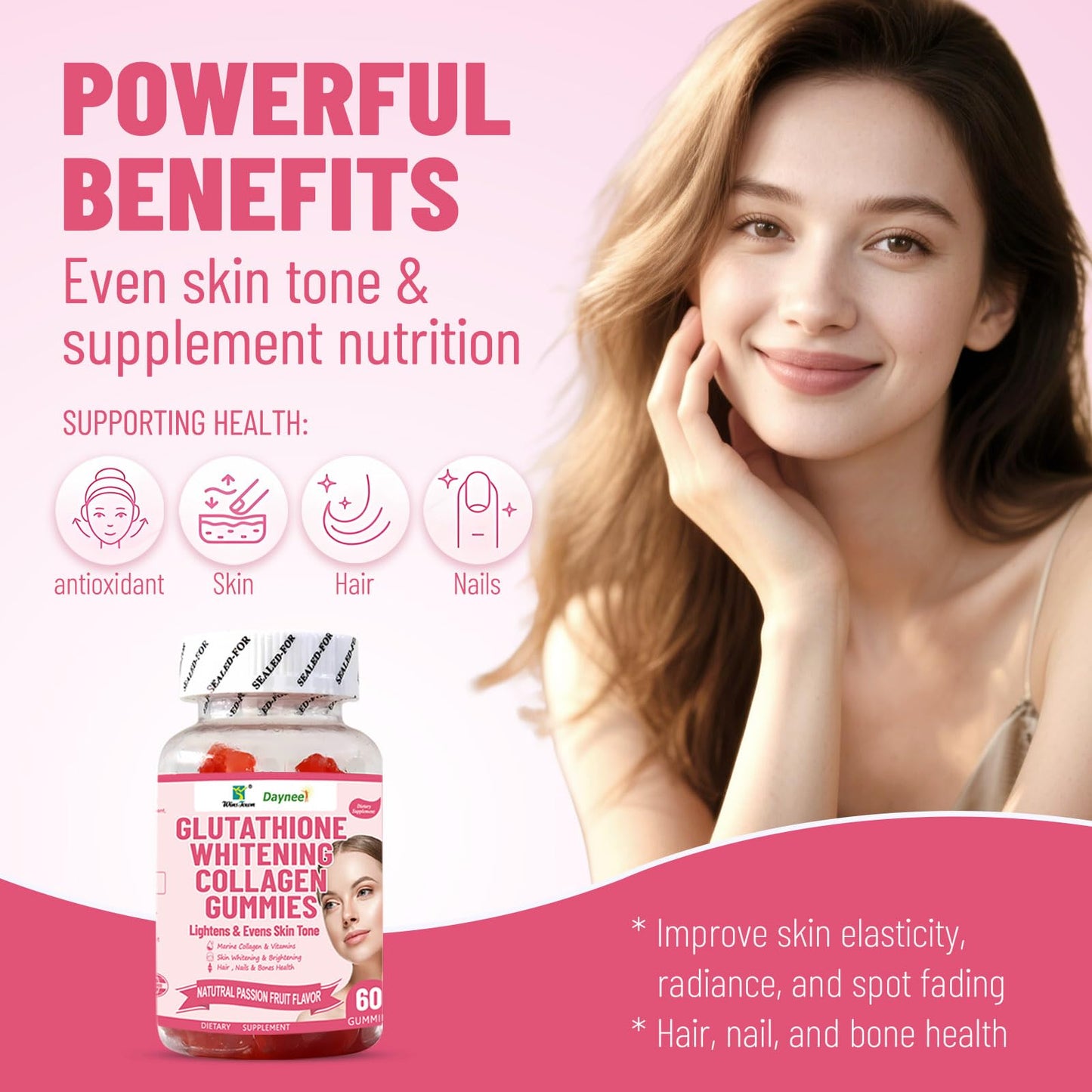 Wins Town Glutathione Whitening Collagen Gummies, 60 Count
