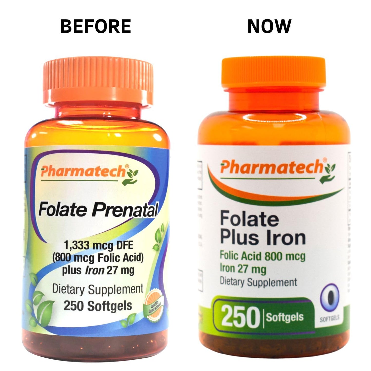 PHARMATECH Folic Acid 800 mcg Plus Iron 27 mg Prenatal Softgels, 250 Count
