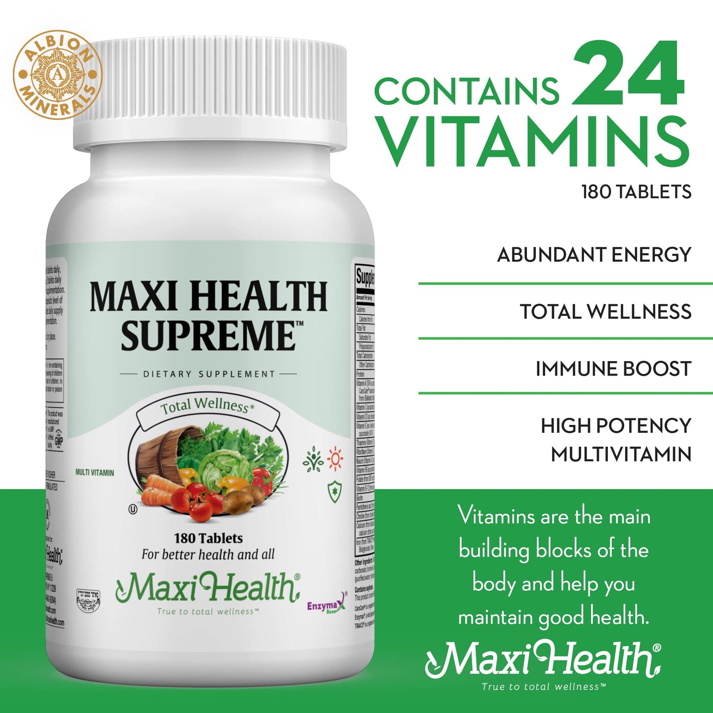 Maxi Health Multivitamin for Men & Women – Supreme High Potency Daily Multi with Minerals, CoQ10 & Antioxidants – Energy, Immune Support, Bone, Heart & Wellness – Vitamin A, C, D, E, B12, B6 & Biotin, 180 Tablets