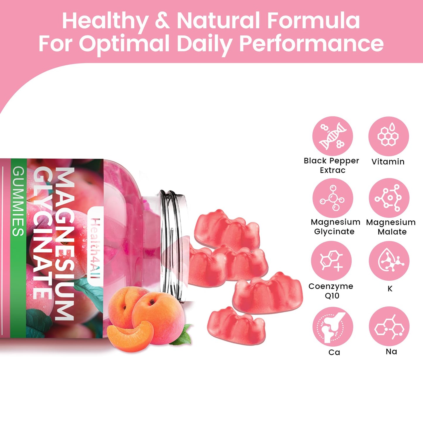 Health4All Magnesium Glycinate Gummies 1000mg Sugar Free, 90 Count