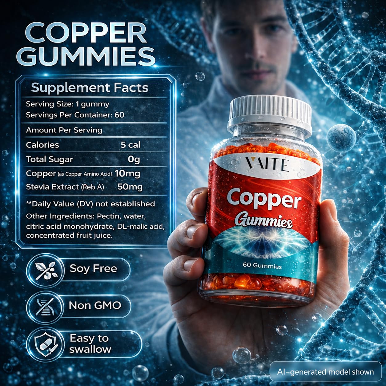 VAITE Copper Supplement Gummies 60 Count