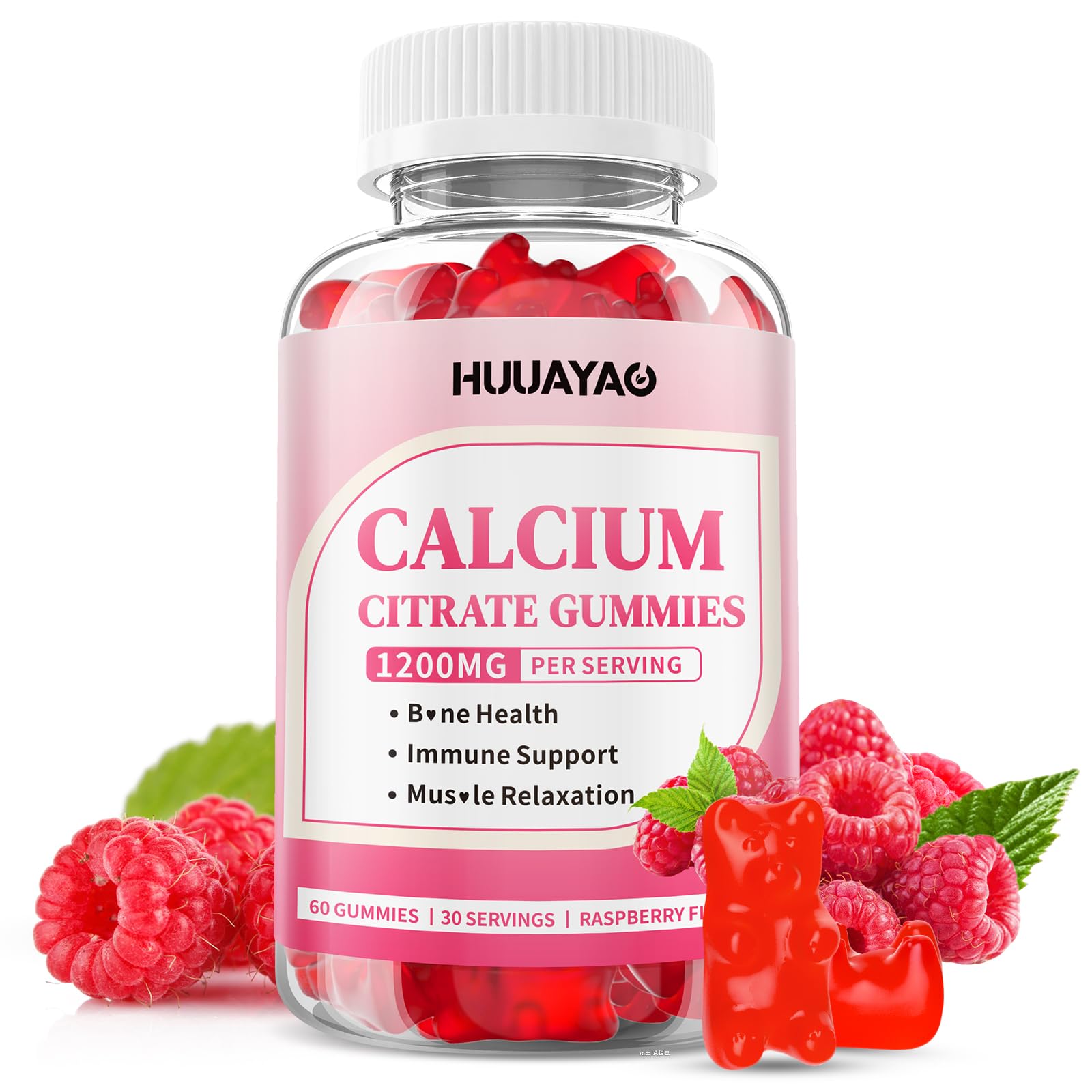 HUUAYAO Calcium Citrate Gummies 1200mg, 60 Count