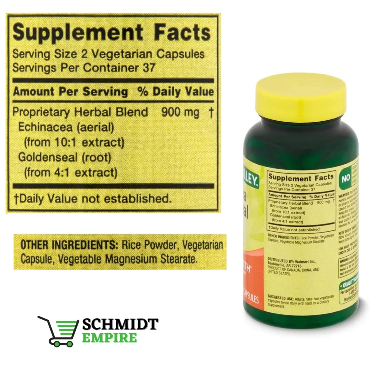 Schmidt Empire Echinacea Goldenseal Blend Dietary Supplement, 75 Vegetarian Capsules
