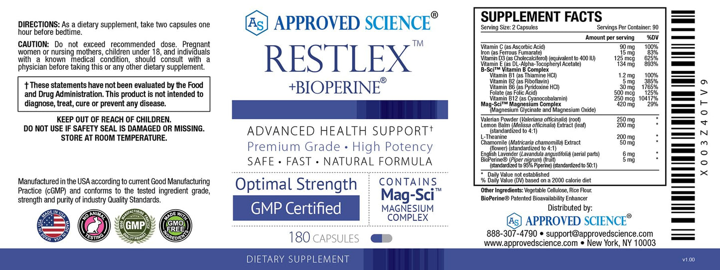 Approved Science Restlex for Restless Legs Magnesium Glycinate Capsules, 360 Count