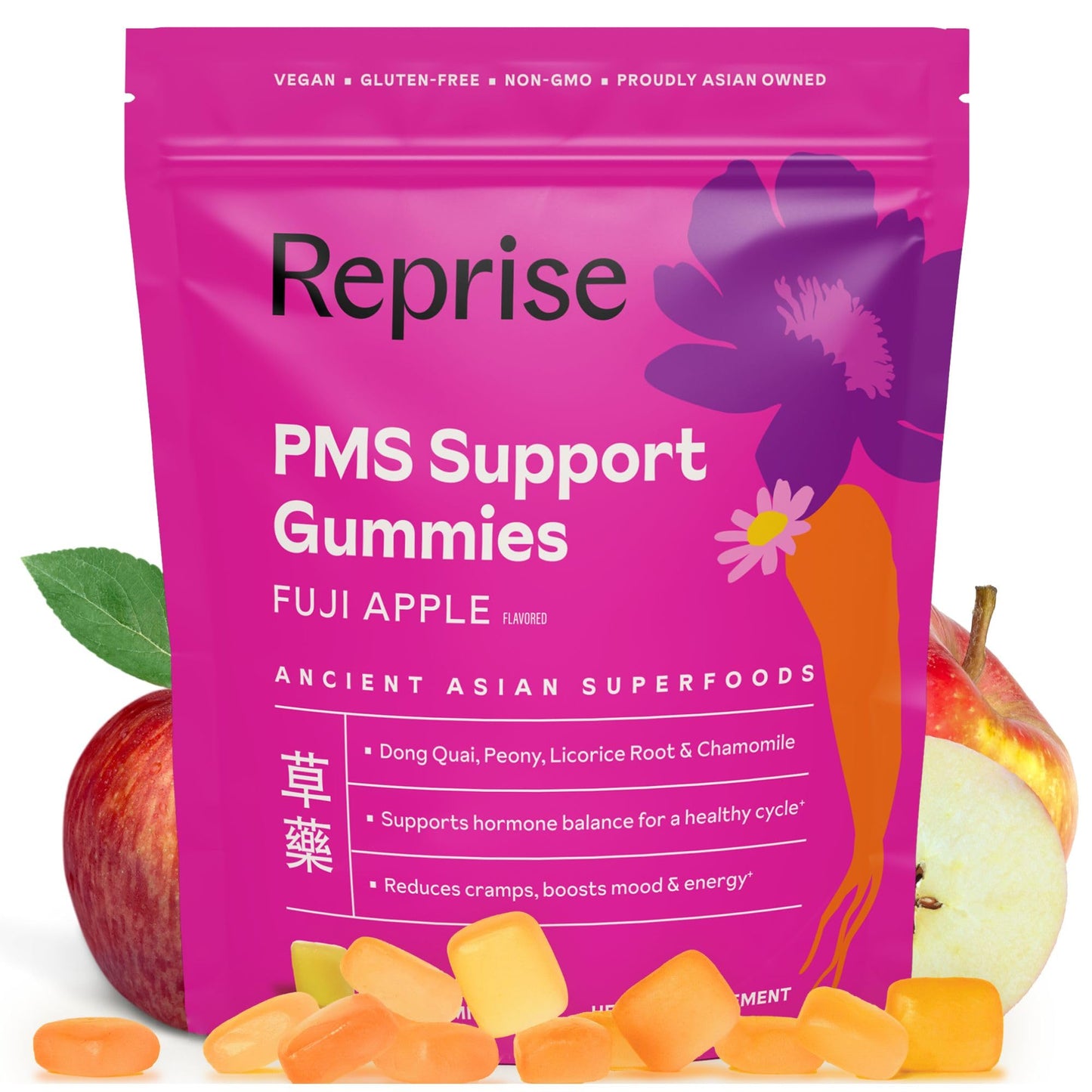 Reprise PMS Support Gummies for Women, Hormone Balance, Healthy Cycle, Low Sugar Chews, 60 Gummies