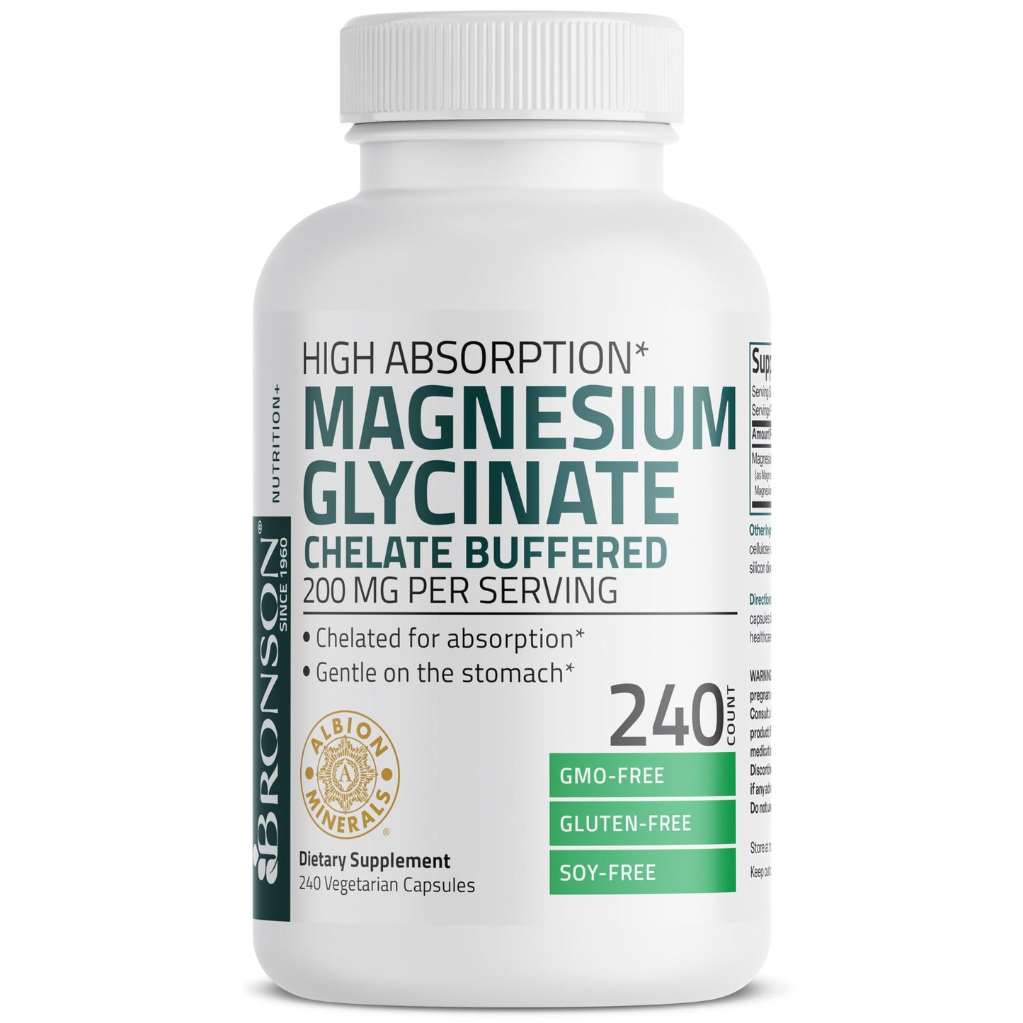 Bronson Magnesium Glycinate 200 mg per Serving Capsules, 240 Count