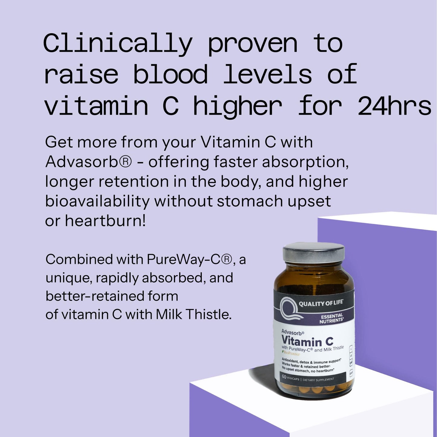 Quality of Life Advasorb Vitamin C Supplement Capsules 60 Count