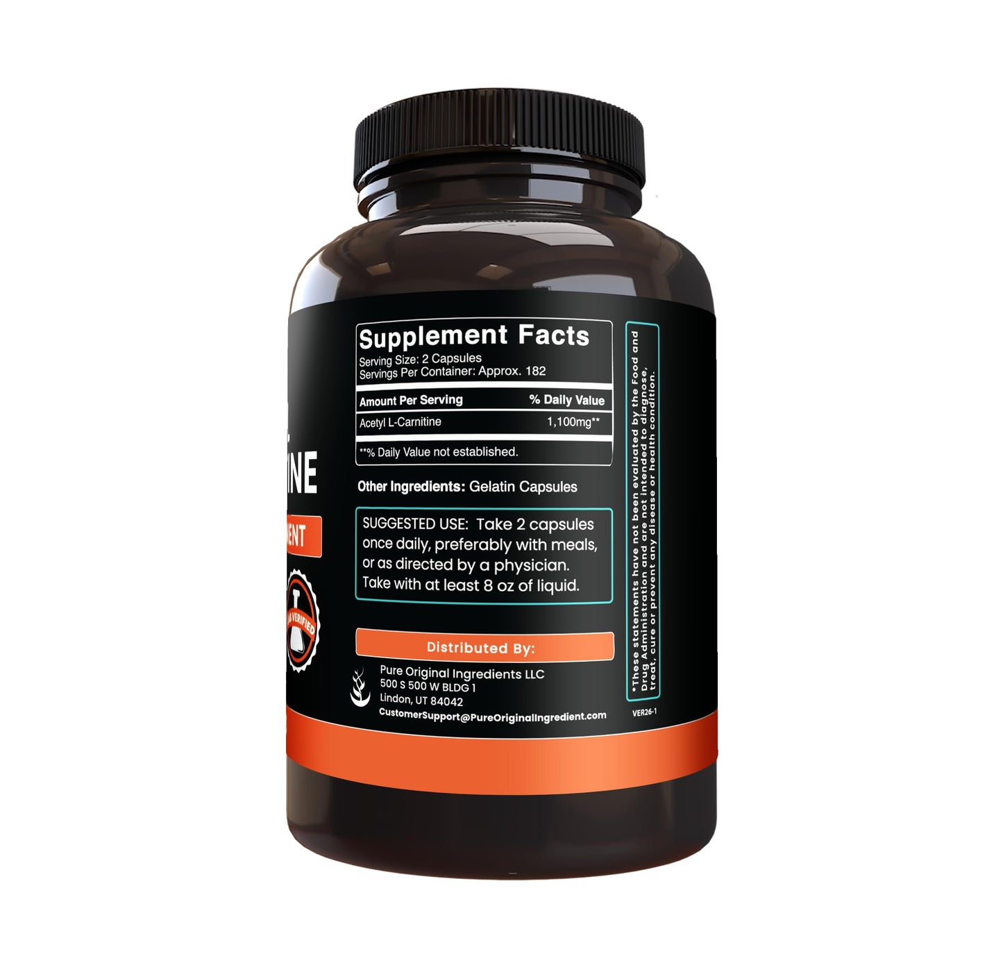 Pure Original Ingredients Acetyl L-Carnitine Capsules, 365