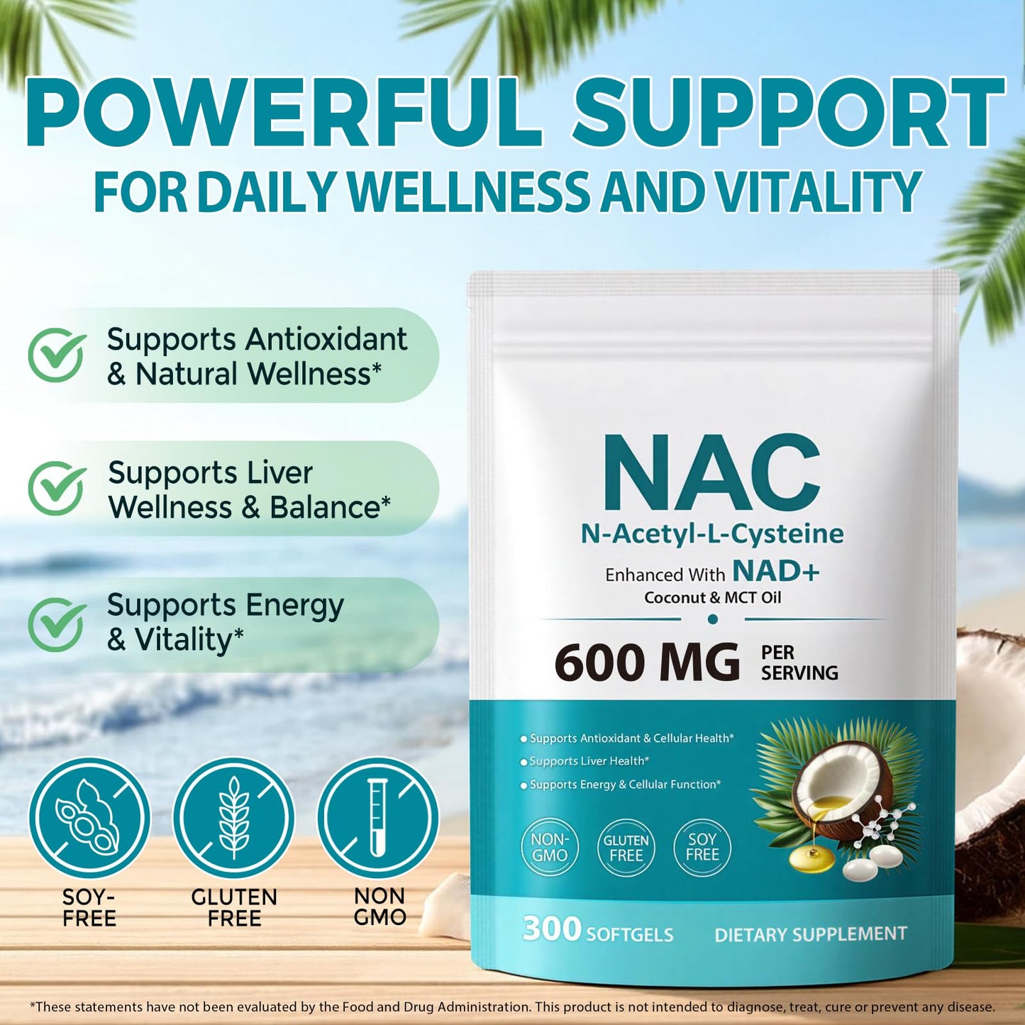 KPNEMA N-Acetyl Cysteine (NAC) 600mg Softgels 300 Count