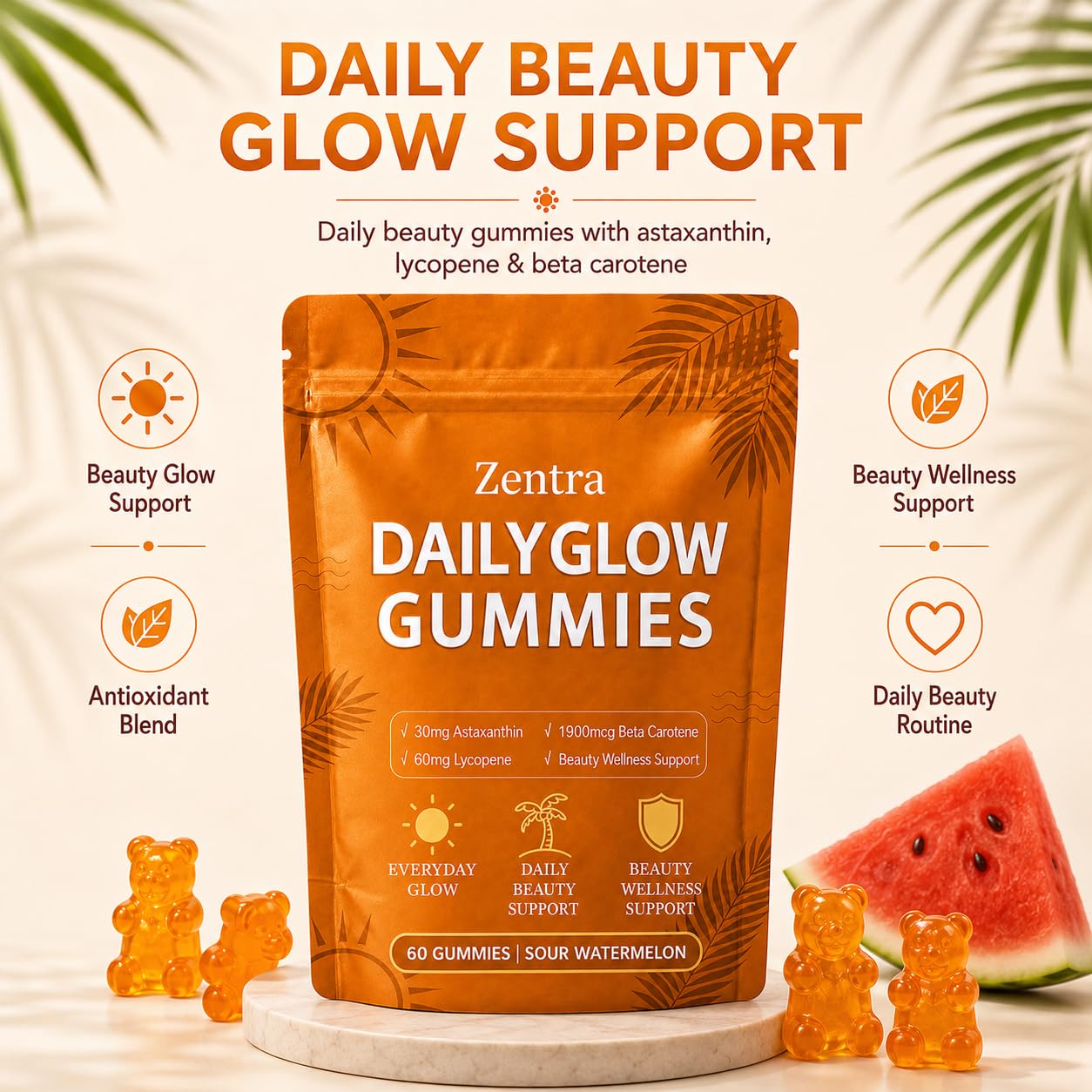 Magnixa Zentra Daily Glow Gummies Sour Watermelon Flavor, 60 Count