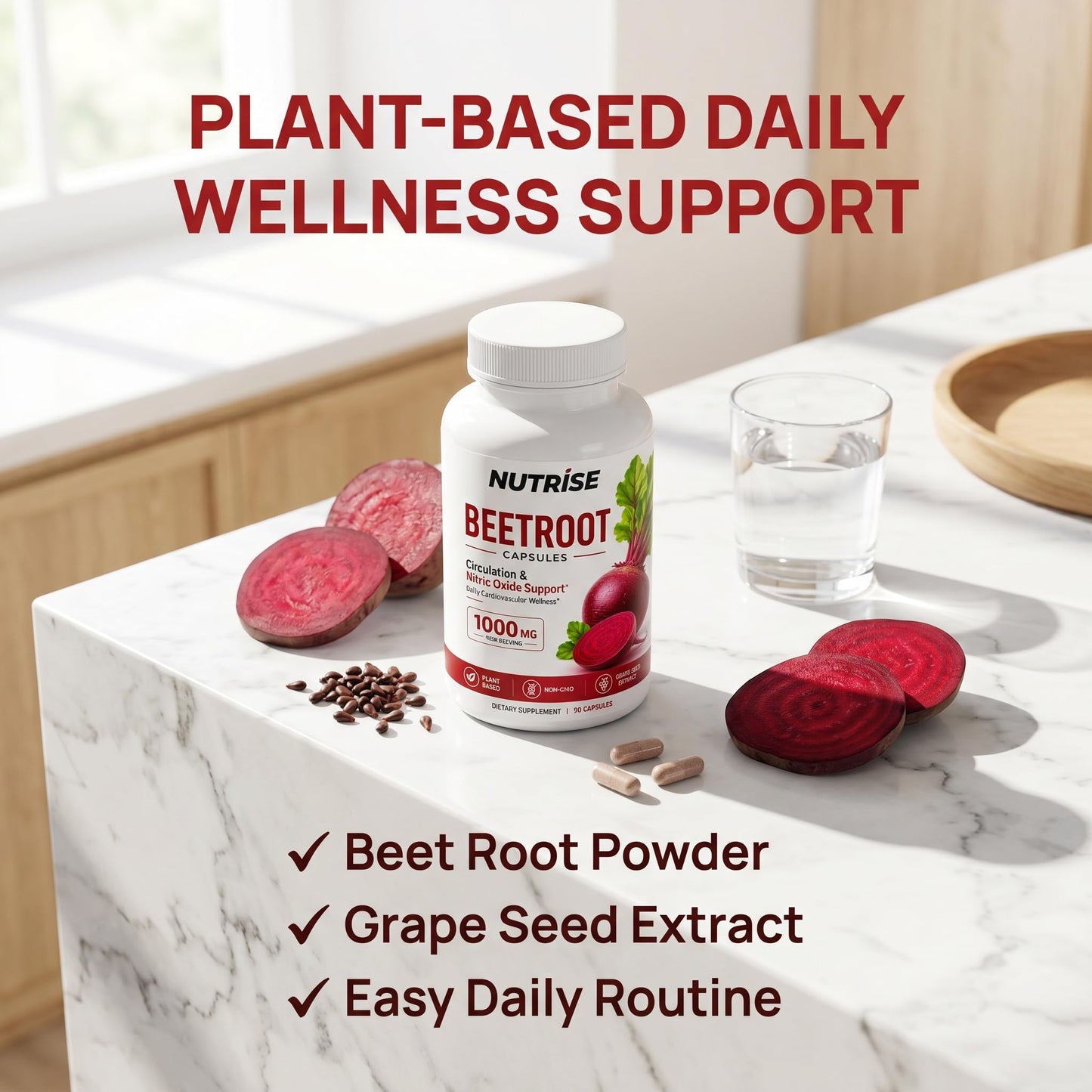 ONAISE Beetroot Capsules with Grape Seed Extract, 90 Count