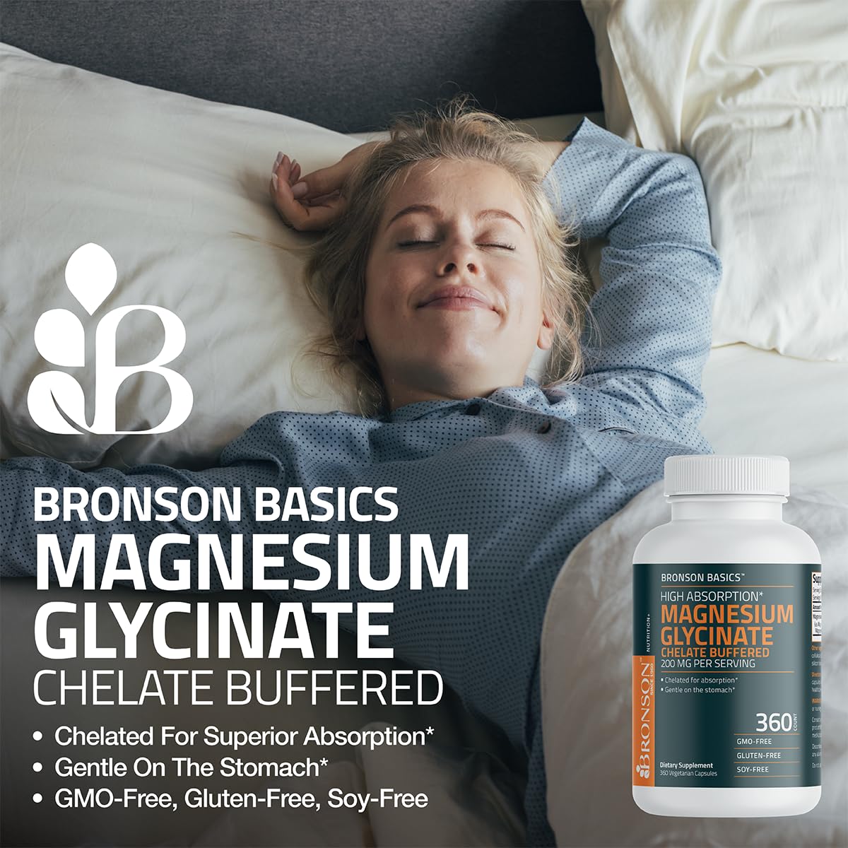 Bronson Magnesium Glycinate 200mg Capsules, 60 Count