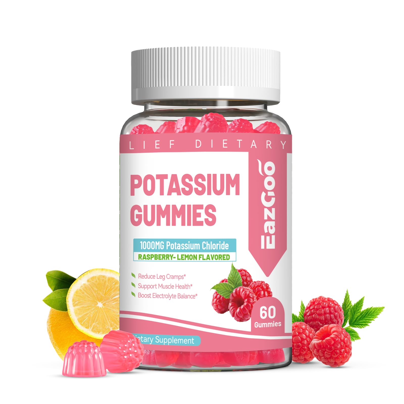 EAZGOO Potassium Gummies 1000mg, Chewable Potassium Supplement for Adults, Sugar Free, Vegan, 60 Count