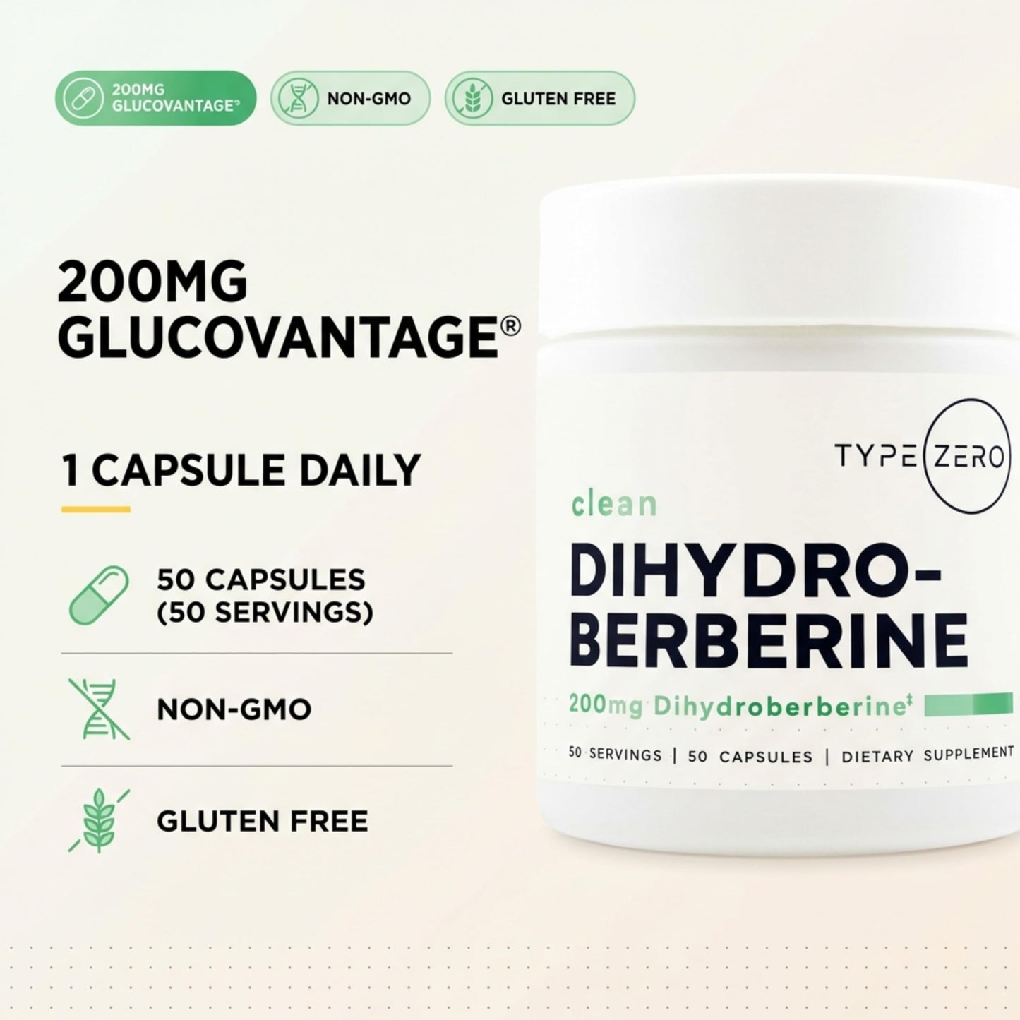 Type Zero Clean Dihydroberberine 200mg Capsules, 50 Count