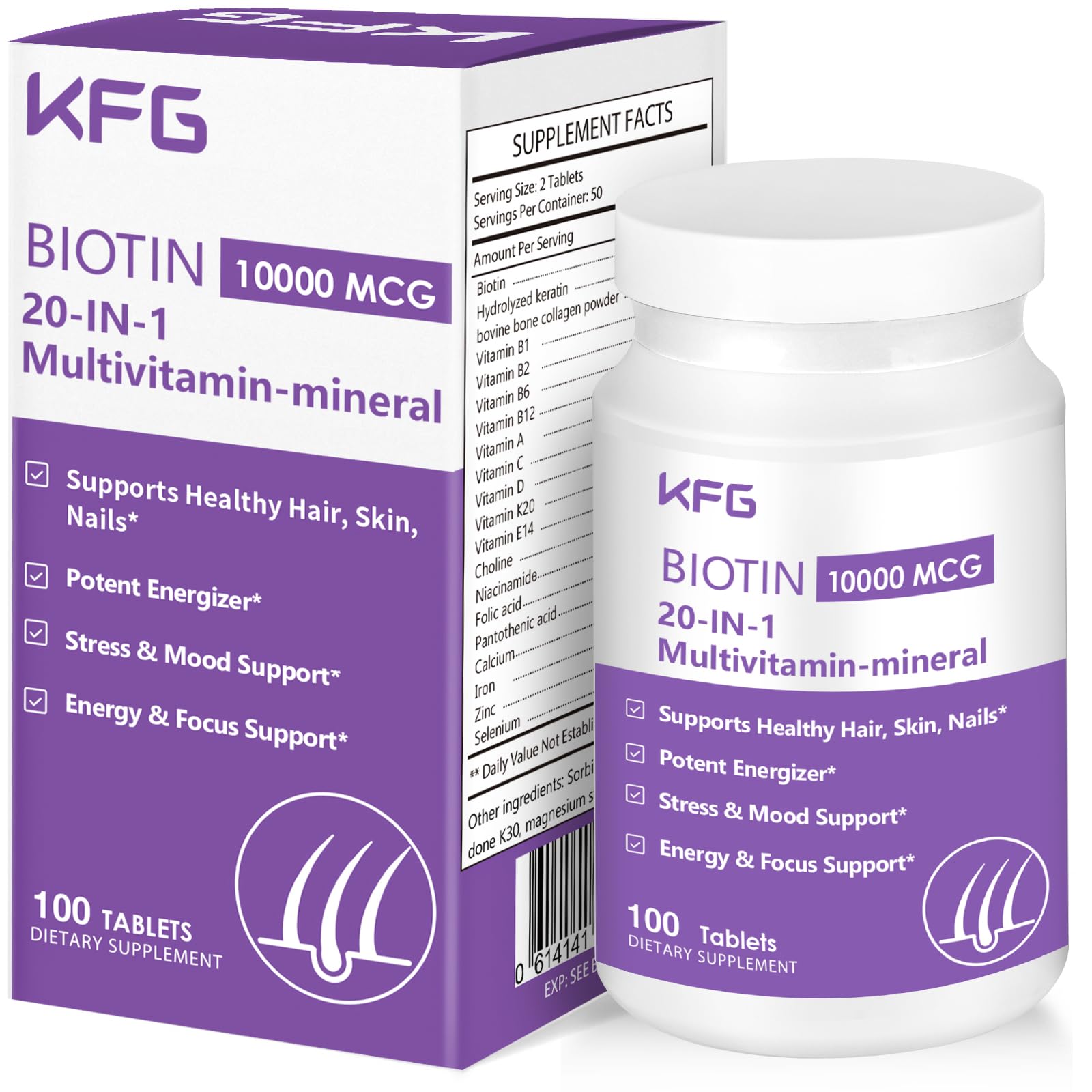 KFG Biotin 10000mcg Tablets, 100 Count