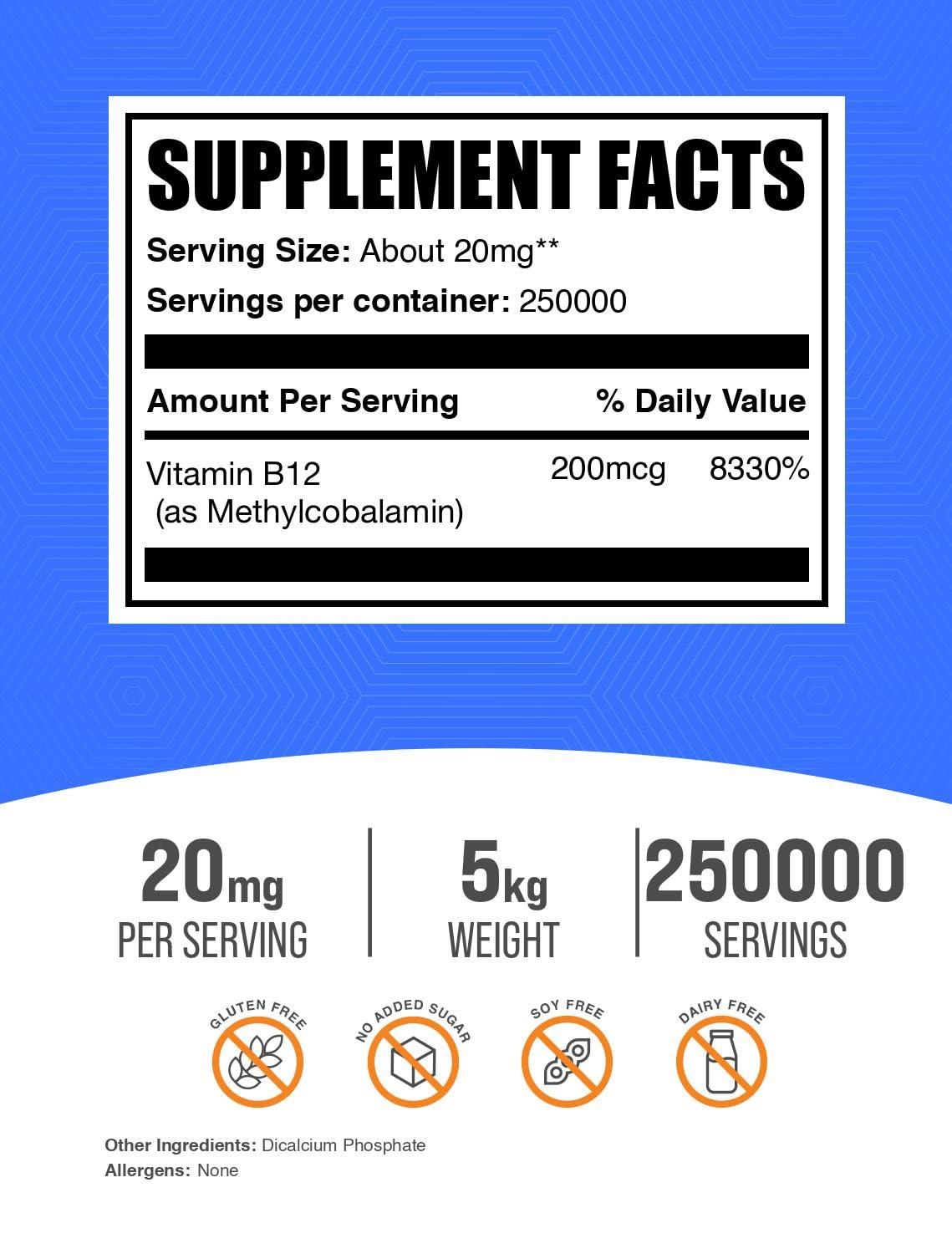 BulkSupplements Vitamin B12 Methylcobalamin Powder, 176.19 oz total