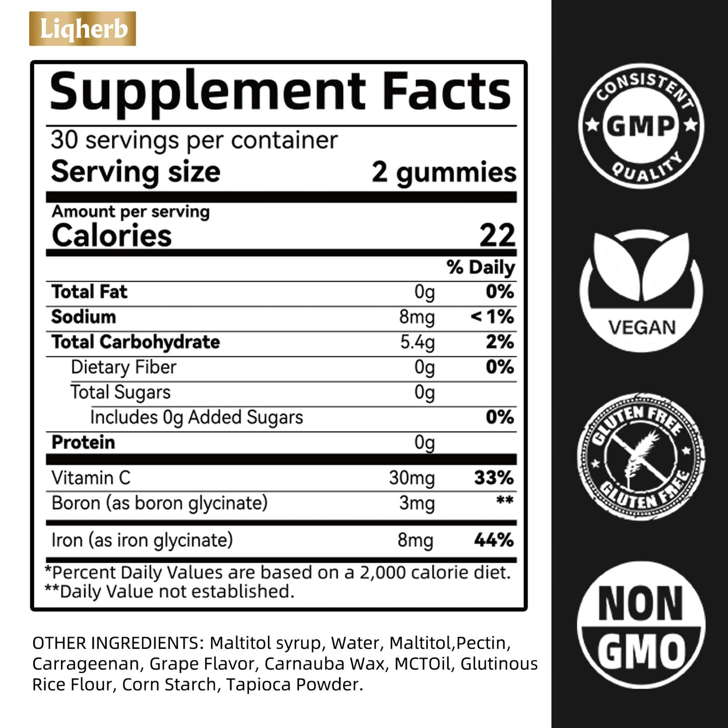 Liqherb Iron Gummies with Vitamin C & Boron, 60 Gummies