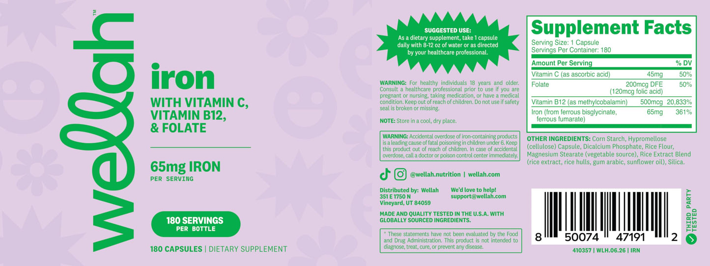 Wellah Iron Supplement for Women (65mg) Capsule 180 Capsules