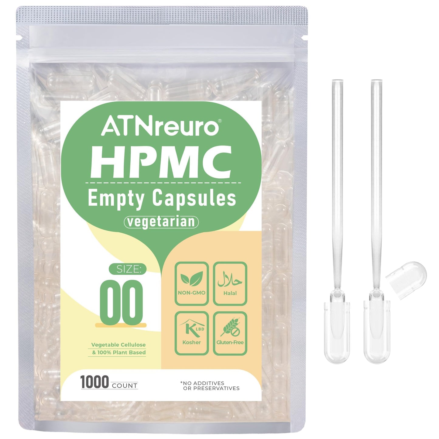 ATNreuro 00 Empty Vegan Capsules, 1000 Count