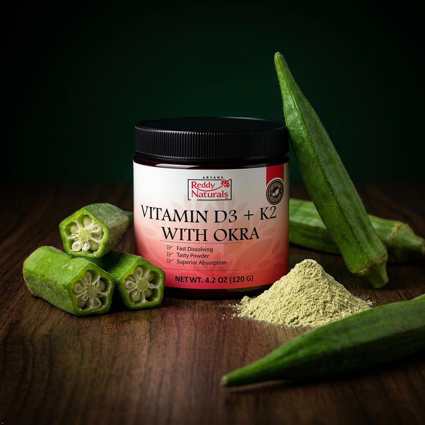 Reddy Naturals Vitamin D3 K2 MK7 Powder with Okra 4.2 oz