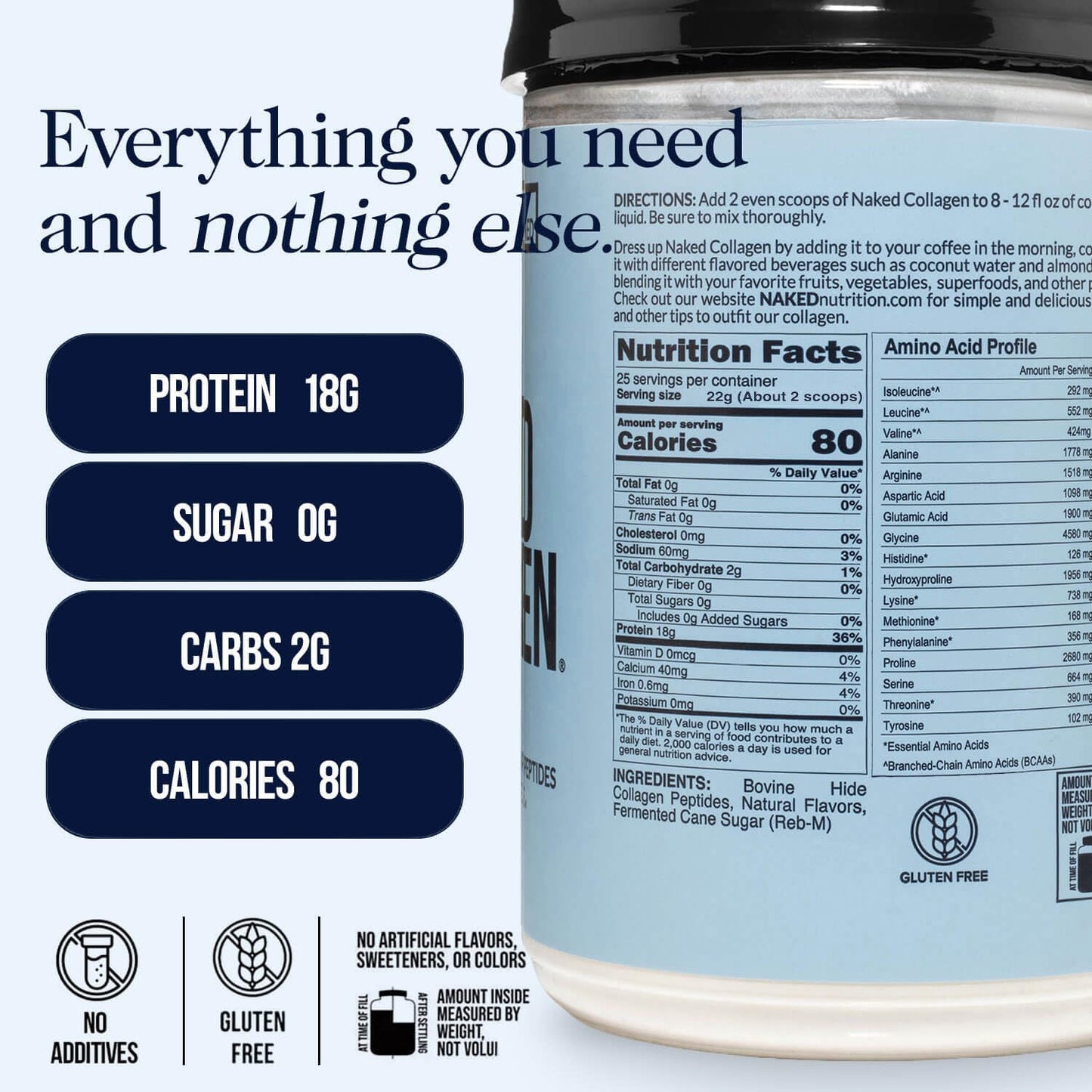 NAKED Vanilla Collagen Peptides Protein Powder, Powder, 20 Servings