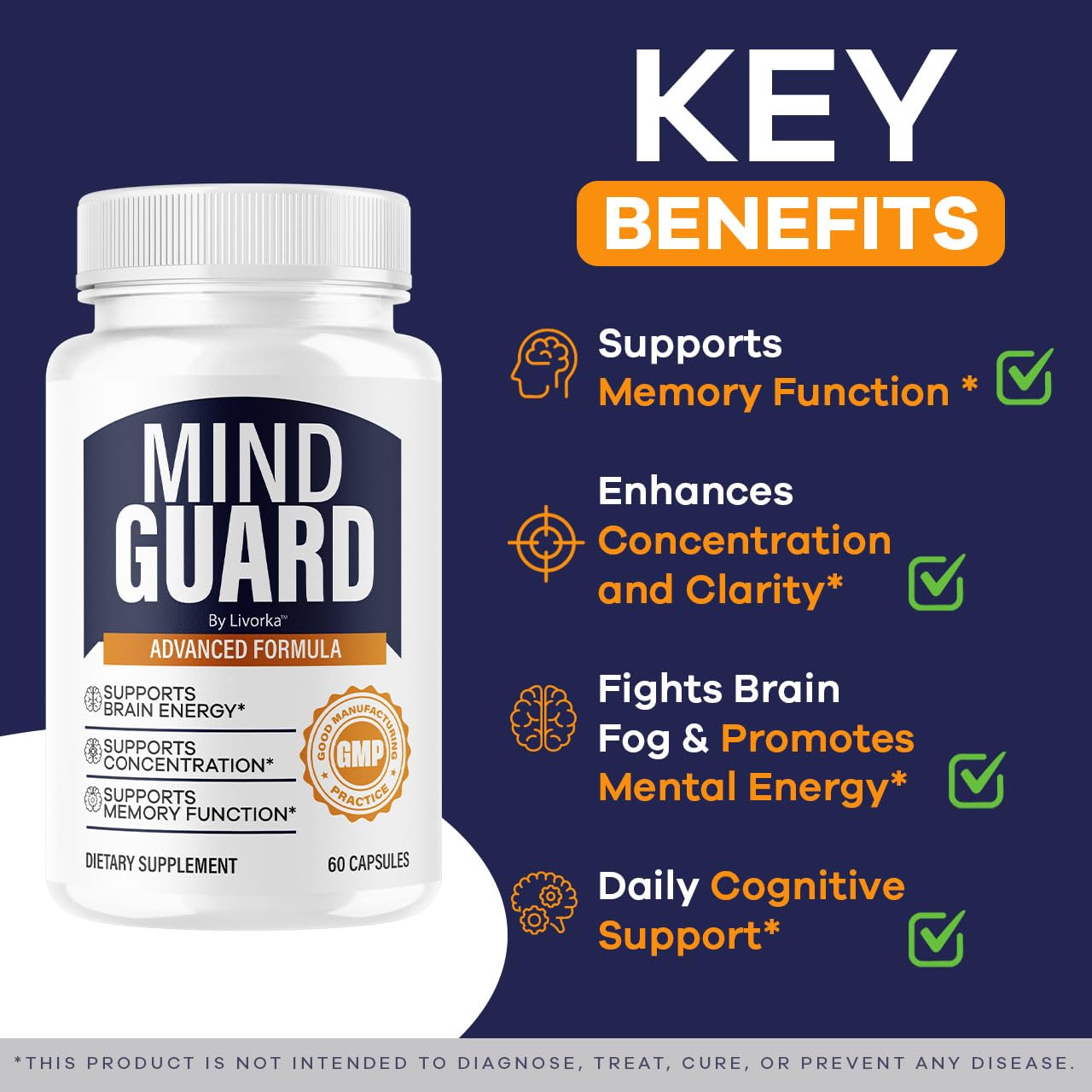 LIVORKA Mind Guard Brain & Memory Support Capsules, 300 Capsules