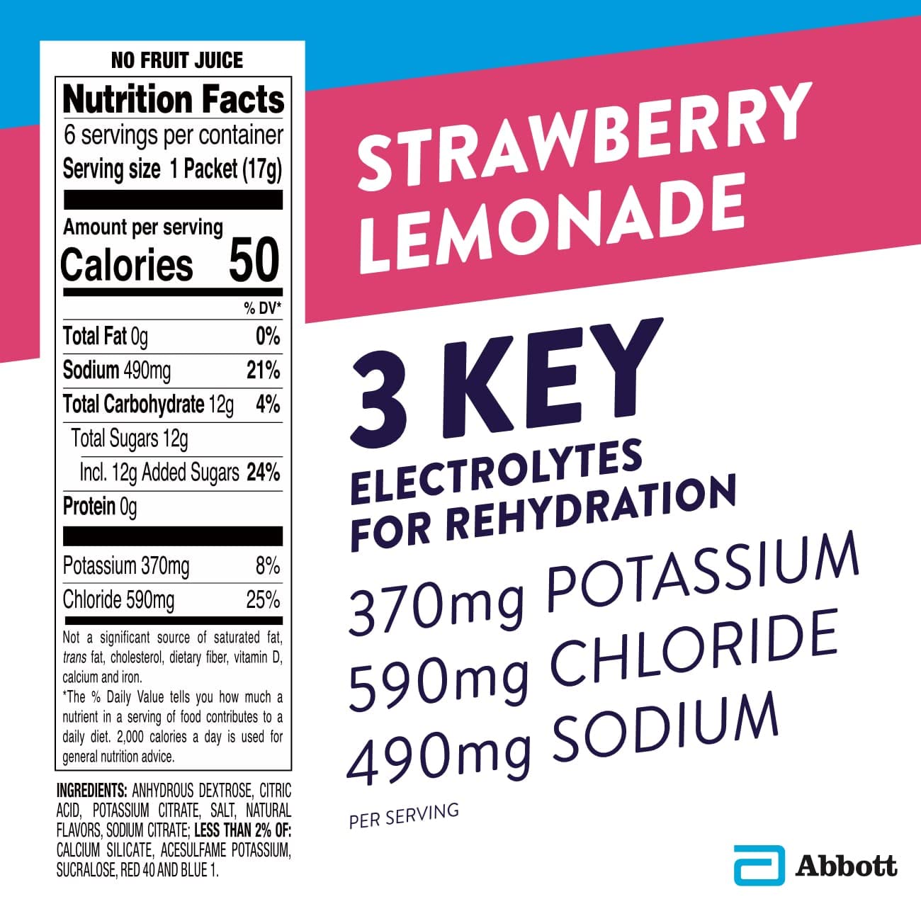 Pedialyte Electrolyte Powder Packets, Strawberry Lemonade, 18 Count
