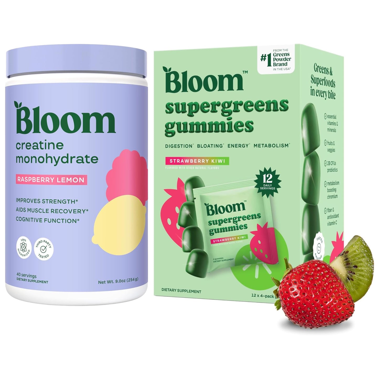Bloom Nutrition Raspberry Lemon Creatine and Greens Gummies