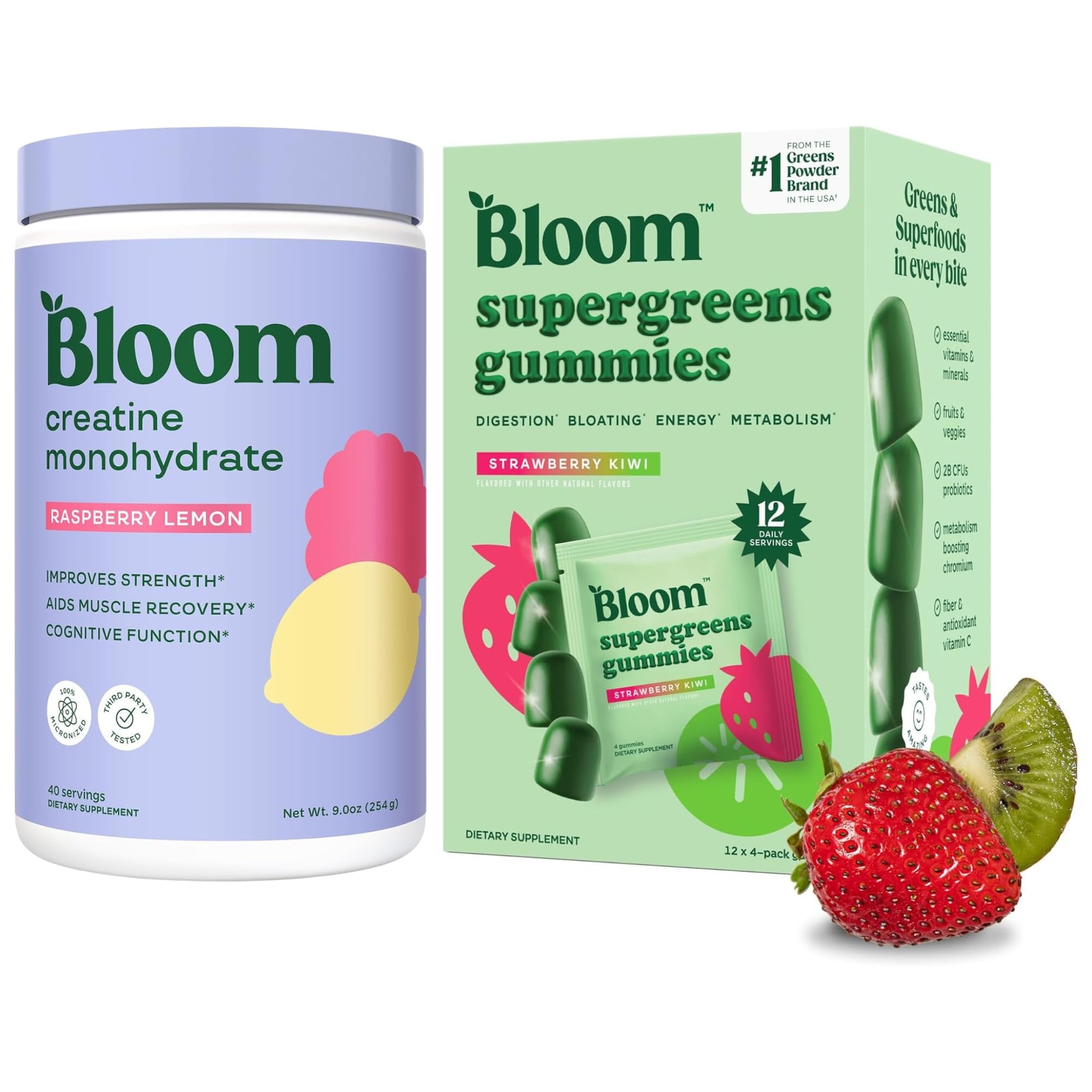 Bloom Nutrition Raspberry Lemon Creatine and Greens Gummies