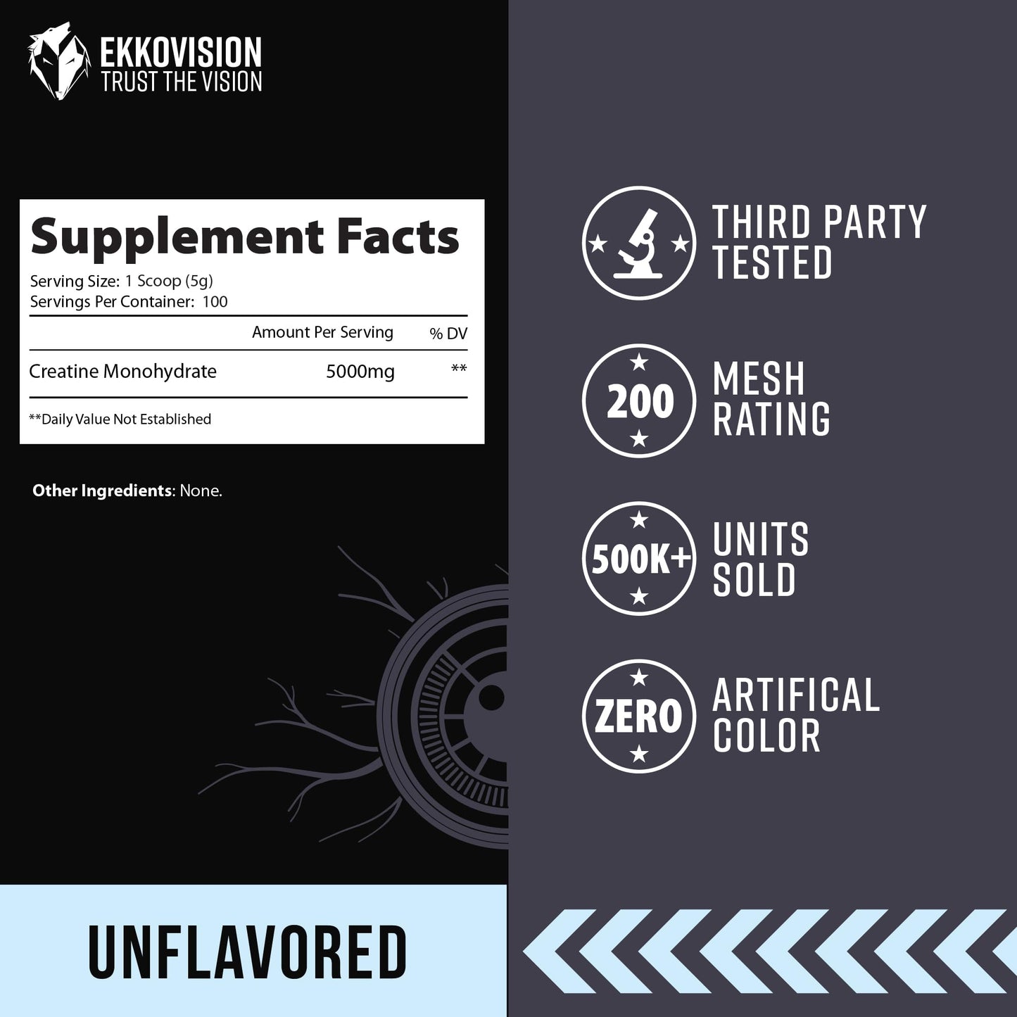 Ekkovision Creatine Monohydrate Powder, 100 Servings