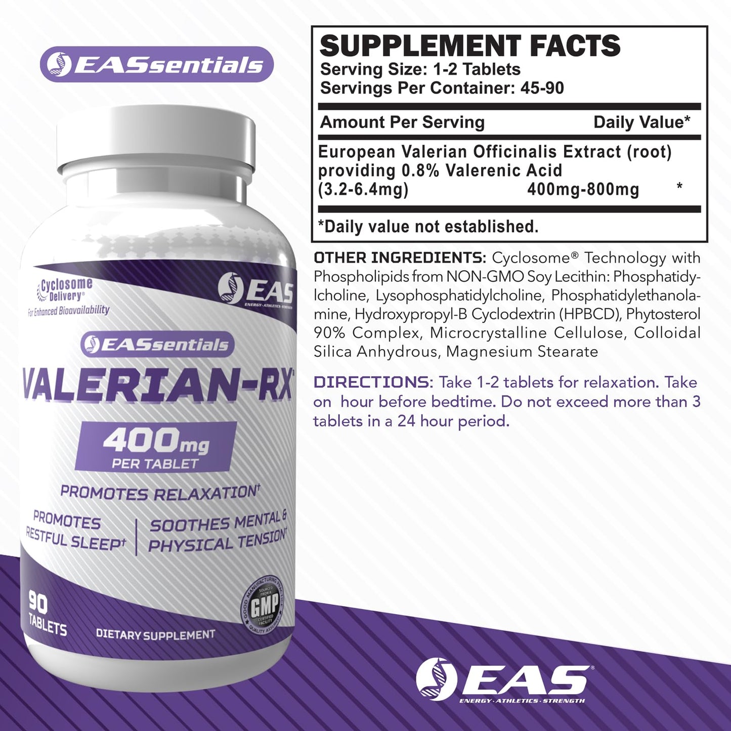 Experimental and Applied Sciences Valerian-RX Valerian Root 400mg Tablet 90 Tablets