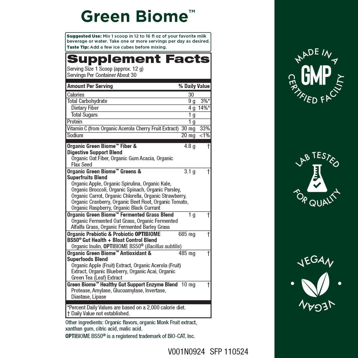 Purity Products Green Biome Elite Organic Greens Superfood + Daily OptiBiome Probiotic, Powder, 12.82 Ounce