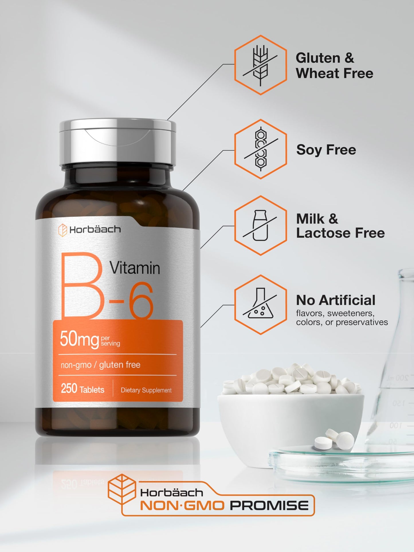 Horbäach Vitamin B6 50mg Tablet, 250 Tablets