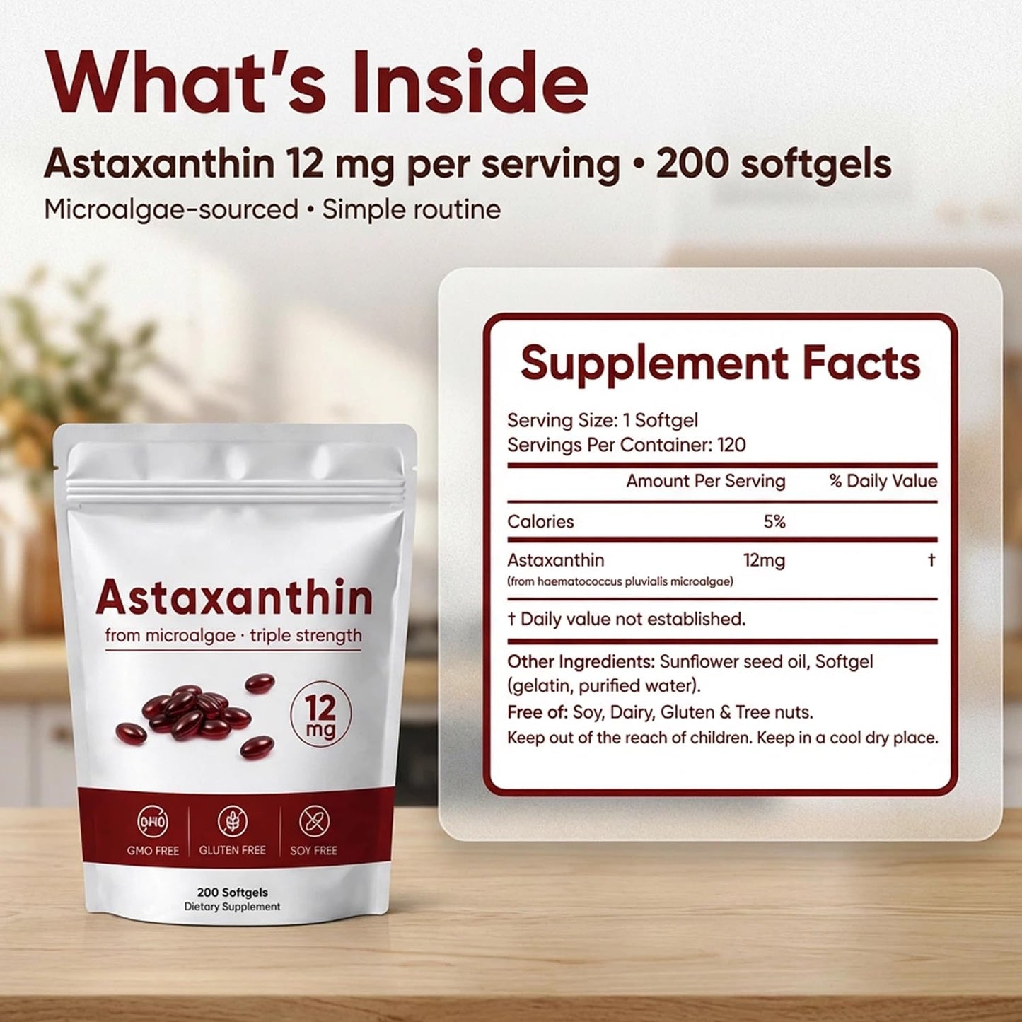 ROVINA Astaxanthin 12 mg Softgels, 200 Softgels