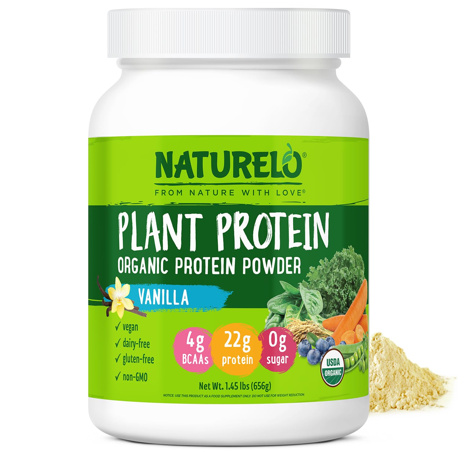 NATURELO Plant Protein Powder Vanilla 1.45 lb