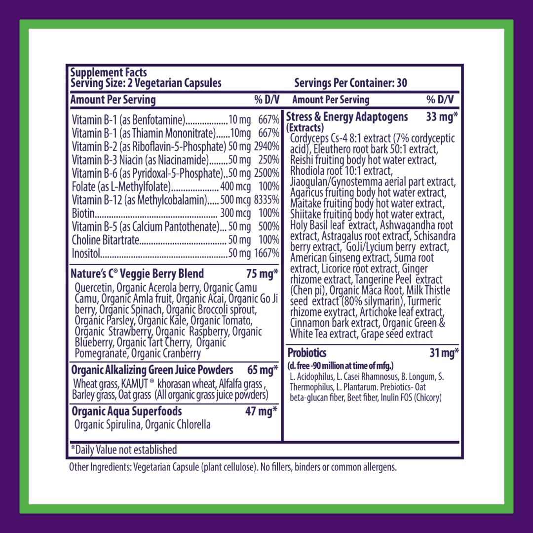 Paradise Herbs Earth's Blend B-Complex, Methylated, Enzymatically Active Forms of B Vitamins + Superfoods, Supports Energy & Immunity, 120 Capsules