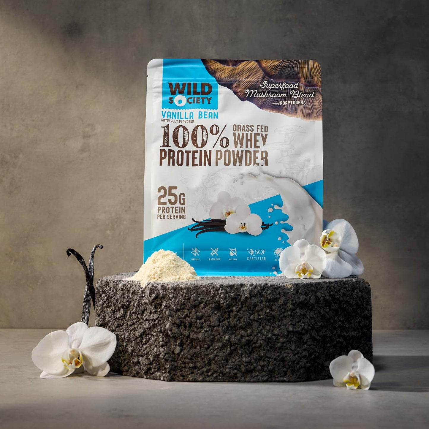 WILD SOCIETY Premium 100% Grass Fed Whey Protein Powder Vanilla Bean, 17.5 oz
