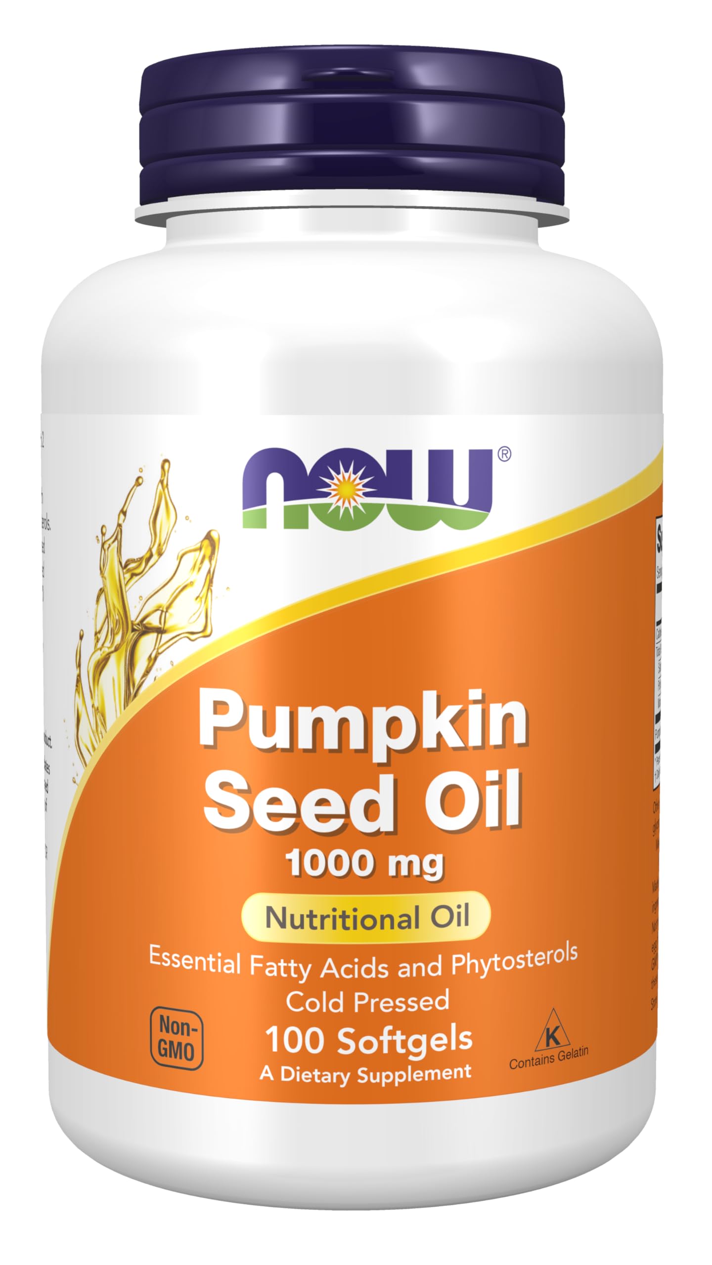 NOW Foods Pumpkin Seed Oil 1000 mg with Essential Fatty Acids and Phytosterols, Cold Pressed Softgels, 100 Count