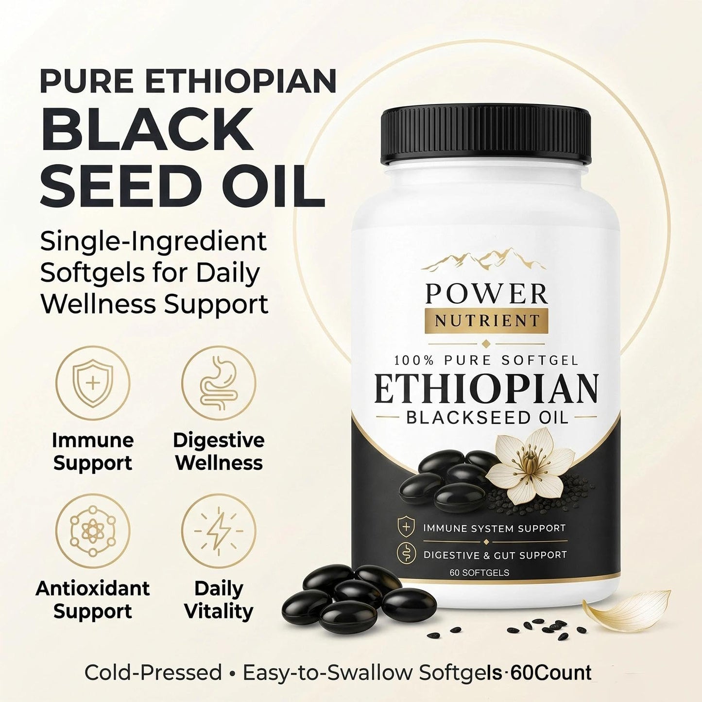 Golden Dunes Power Nutrient Ethiopian Black Seed Oil Capsules, 60 Count