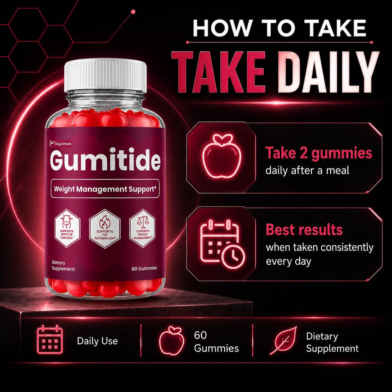 Generic Gumitide Gummies with Apple Cider Vinegar, 60 Gummies