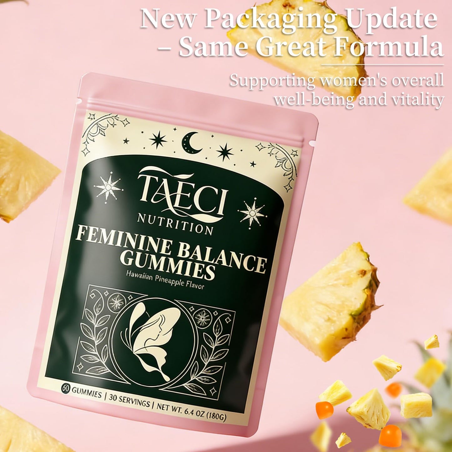 Taeci Premium Feminine Balance Gummies for Women, Probiotic Supplement, 60 Gummies