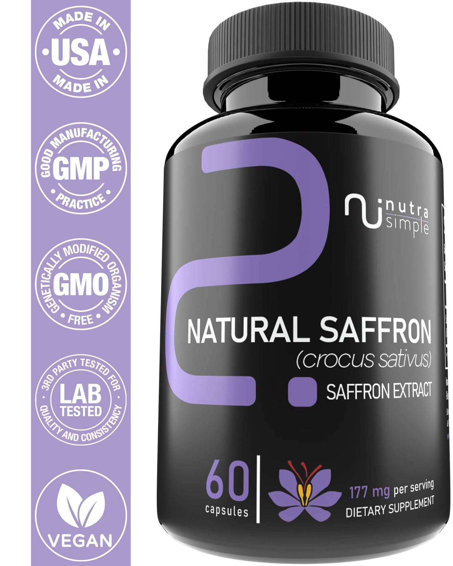 Nutra Simple Saffron Supplements 177mg Pure Saffron Extract Capsules, 60 Capsules