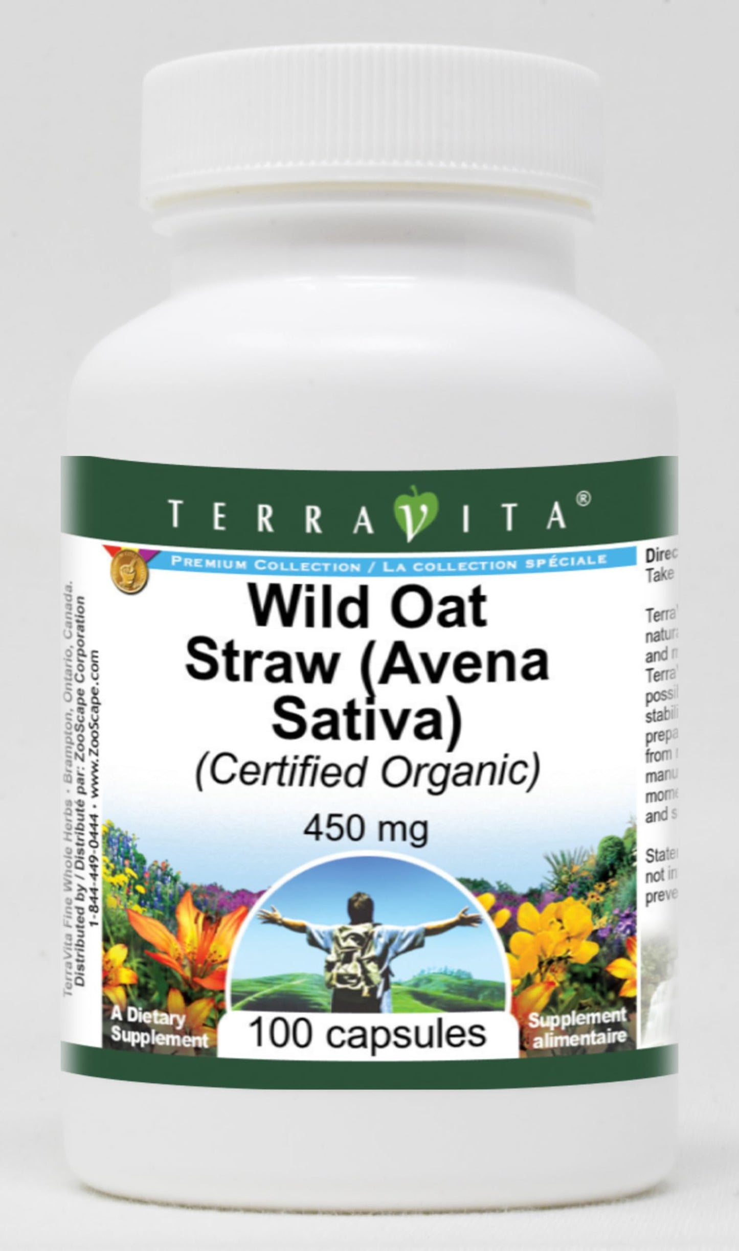 Terravita Wild Oat Straw (Avena Sativa) Certified Organic 450 mg Capsules 300