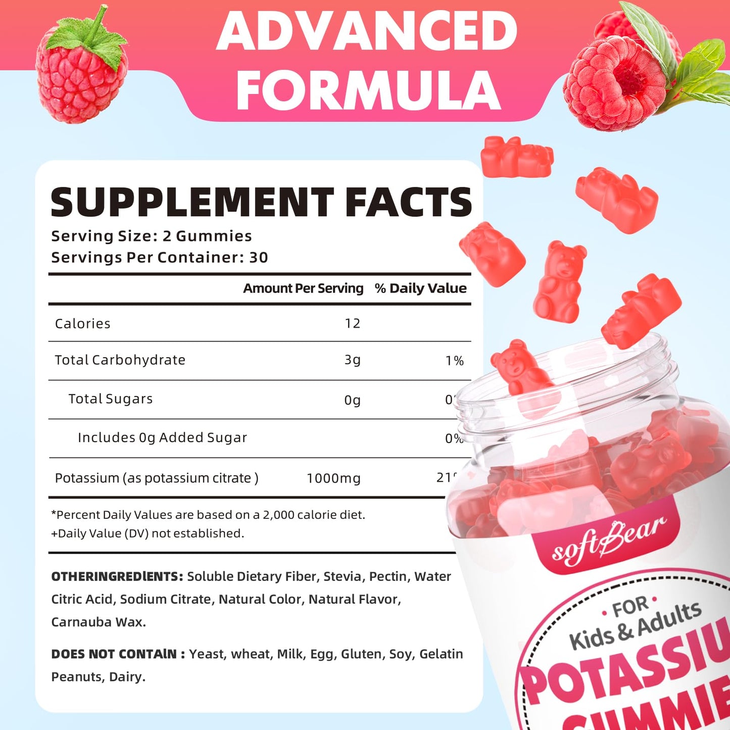 Softbear Potassium Citrate 1000mg Gummy (60 Count)