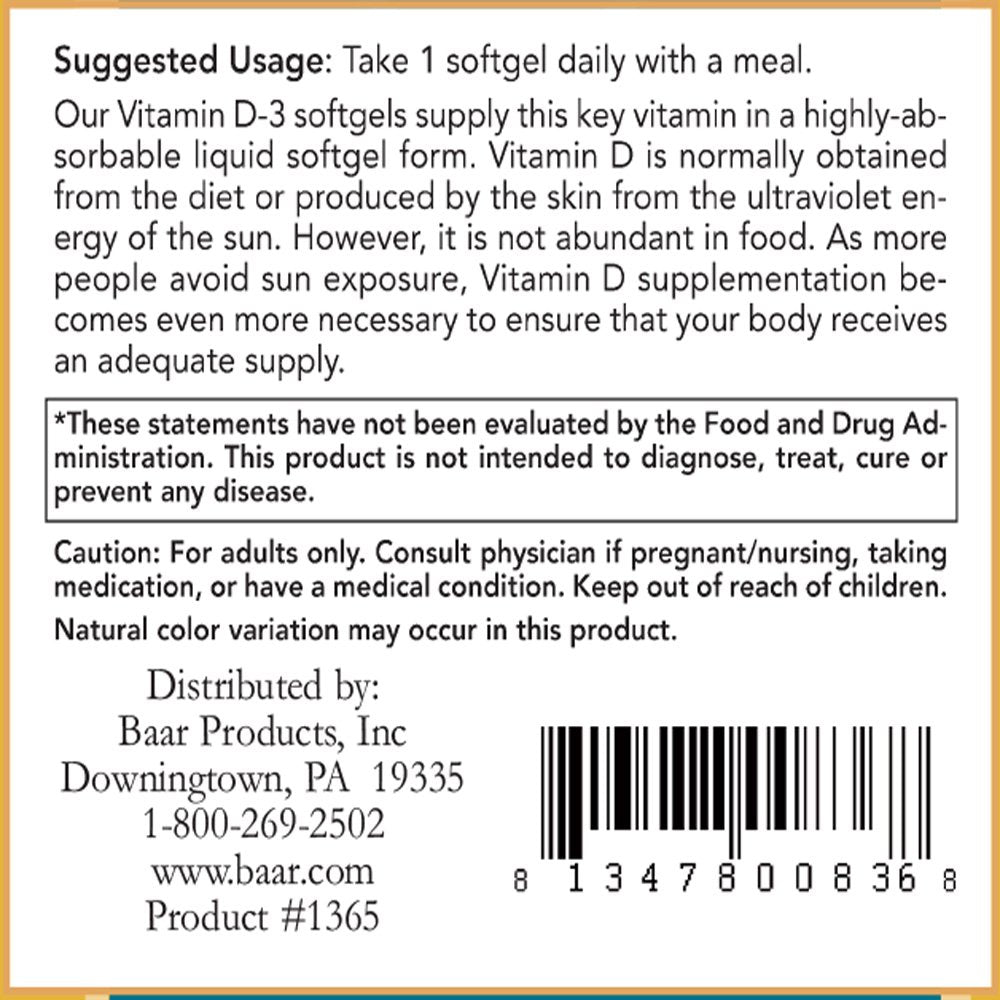 Baar Vitamin D-3 Softgel 1 Softgel