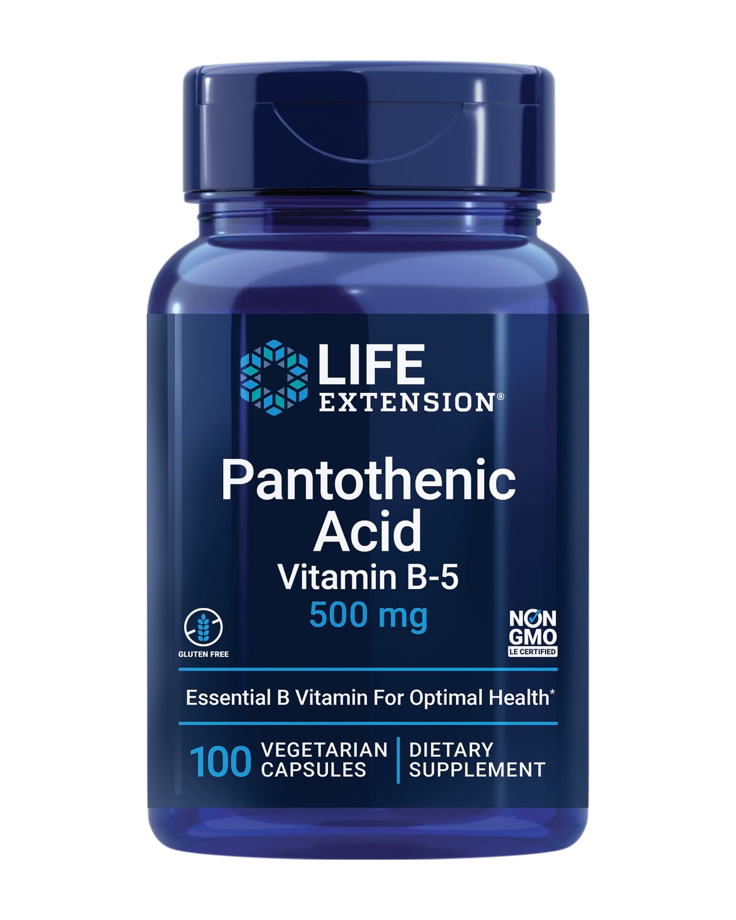 Life Extension Pantothenic Acid 500 mg Capsules, 100 Count