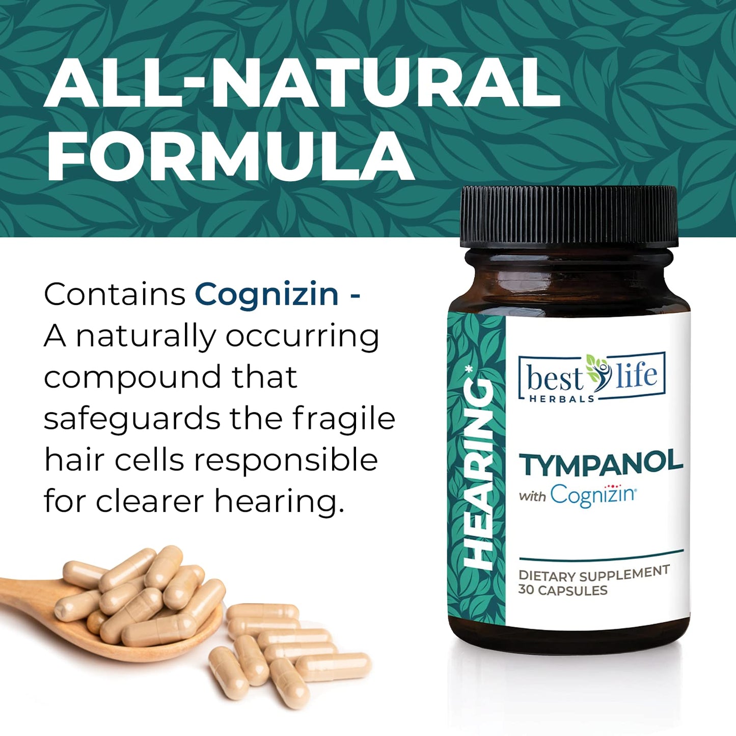 Best Life Herbals Tympanol Hearing Supplement with Cognizin 30 Capsules