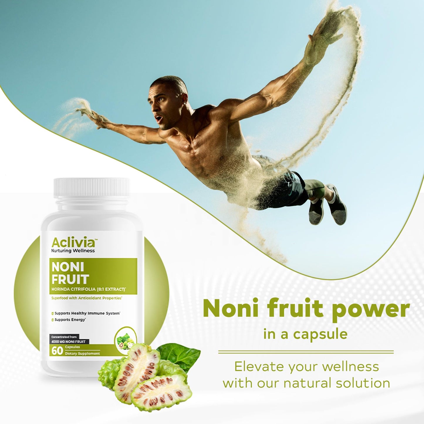 Aclivia Hawaiian Noni Fruit 4000 mg Morinda Citrifolia Supplement, 60 Capsules